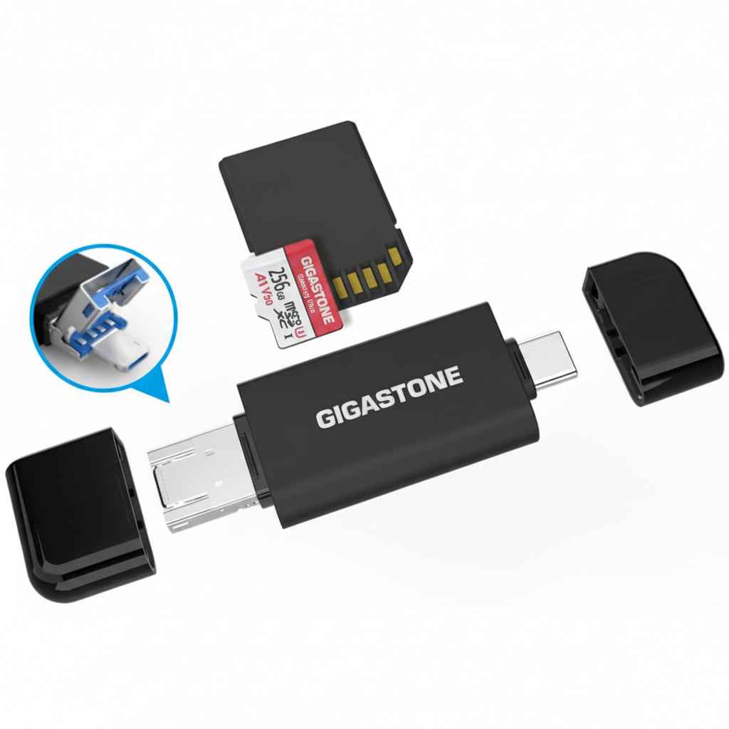 GIGASTONE 五合一 三介面高效能讀卡機 ｜支援 SD/Micro SD/SDHC/SDXC 卡，相容於筆記型電腦、PC、iPhone 16/15、MacBook Pro/Air、iPad Pro、Android