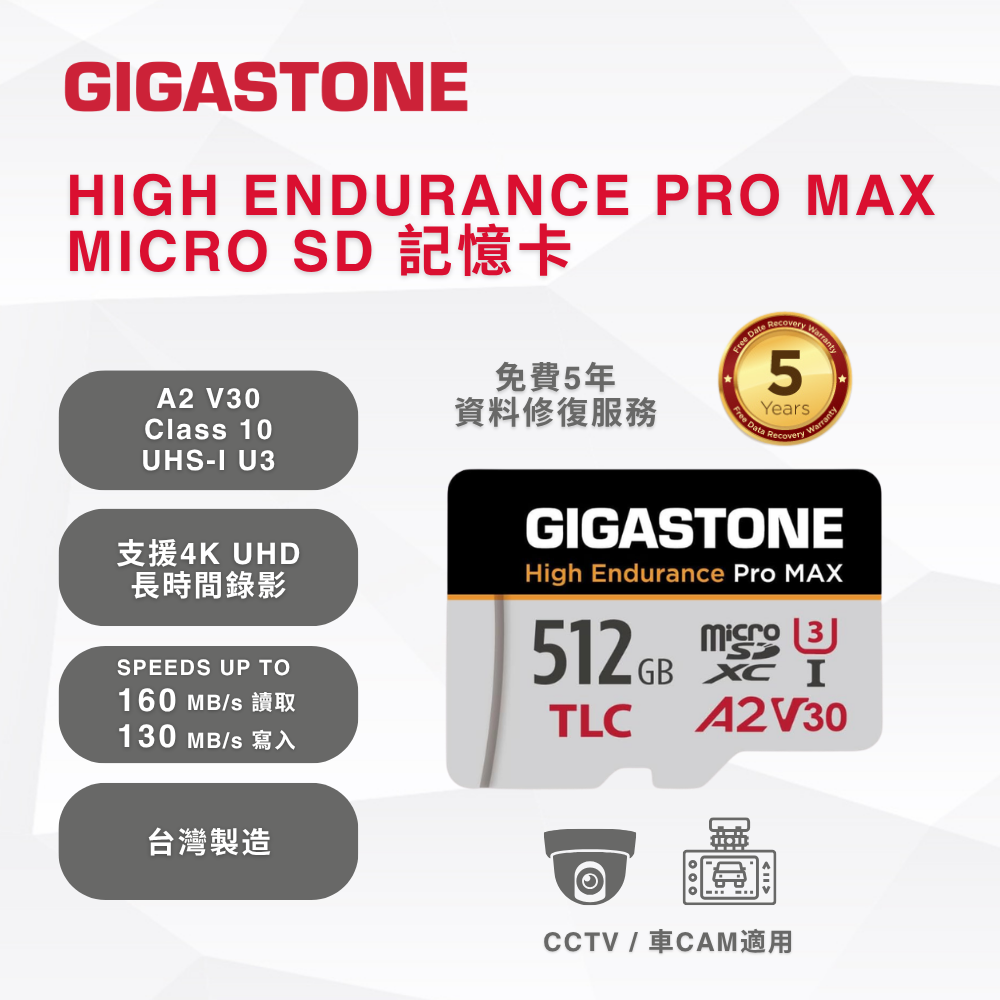 【5 年資料救援】GIGASTONE TLC High Endurance Pro MAX Micro SD 記憶卡