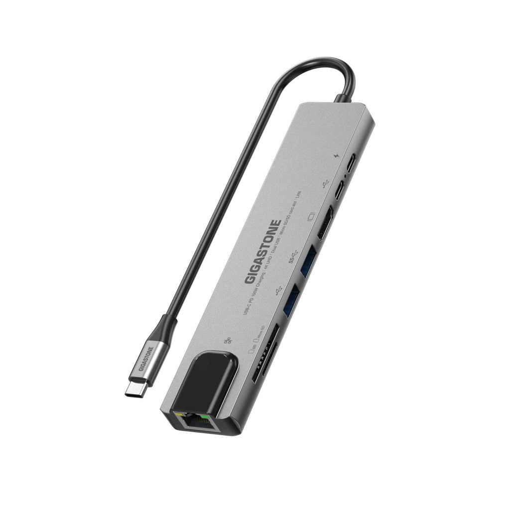 GIGASTONE 八合一 USB-C 多功能集線器HUB｜支援 4K影像/ 100W 快/ USB 擴充/ 讀卡機/ 標準網路接口